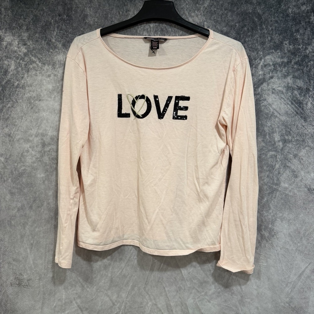 victoria's‎ secret Long Sleeve T-shirt Sequined LOVE Print S Pink